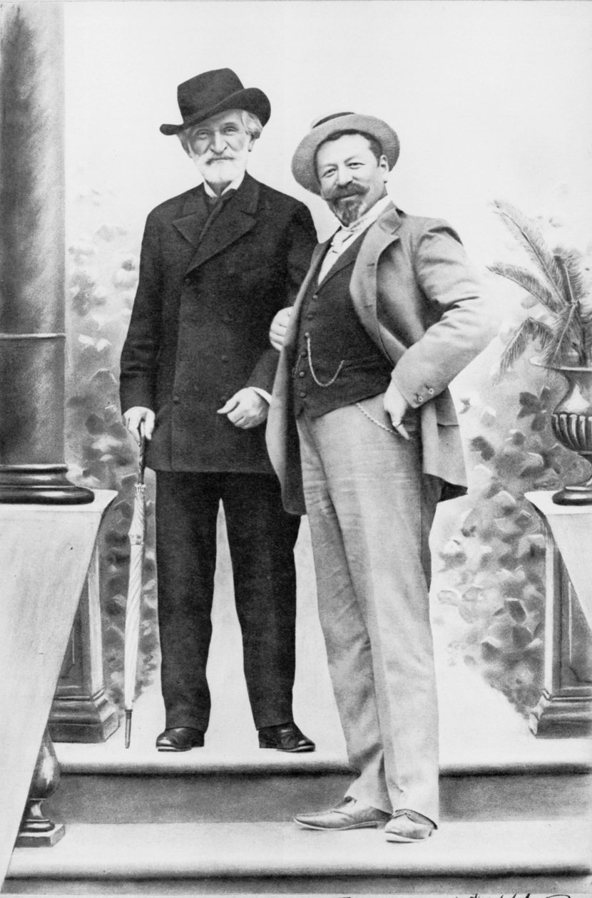 Giuseppe Verdi, compositor italiano (1813-1901), e o tenor Francesco Tamagno (1850-1905) em Montecatini no final do século XIX. de Italian Photographer