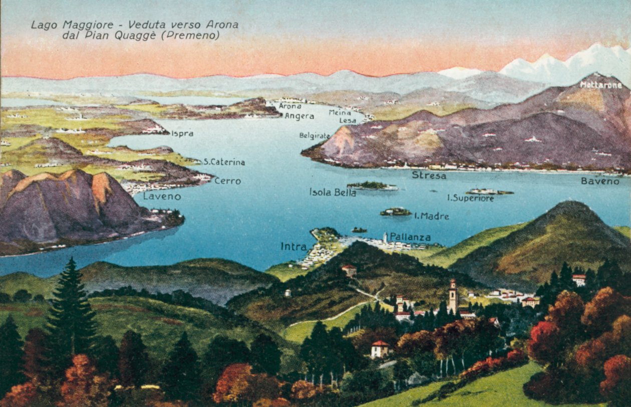 Lago Maggiore, vista para Arona a partir de Pian Quagge, Premeno (fotografia a cores) de Italian Photographer