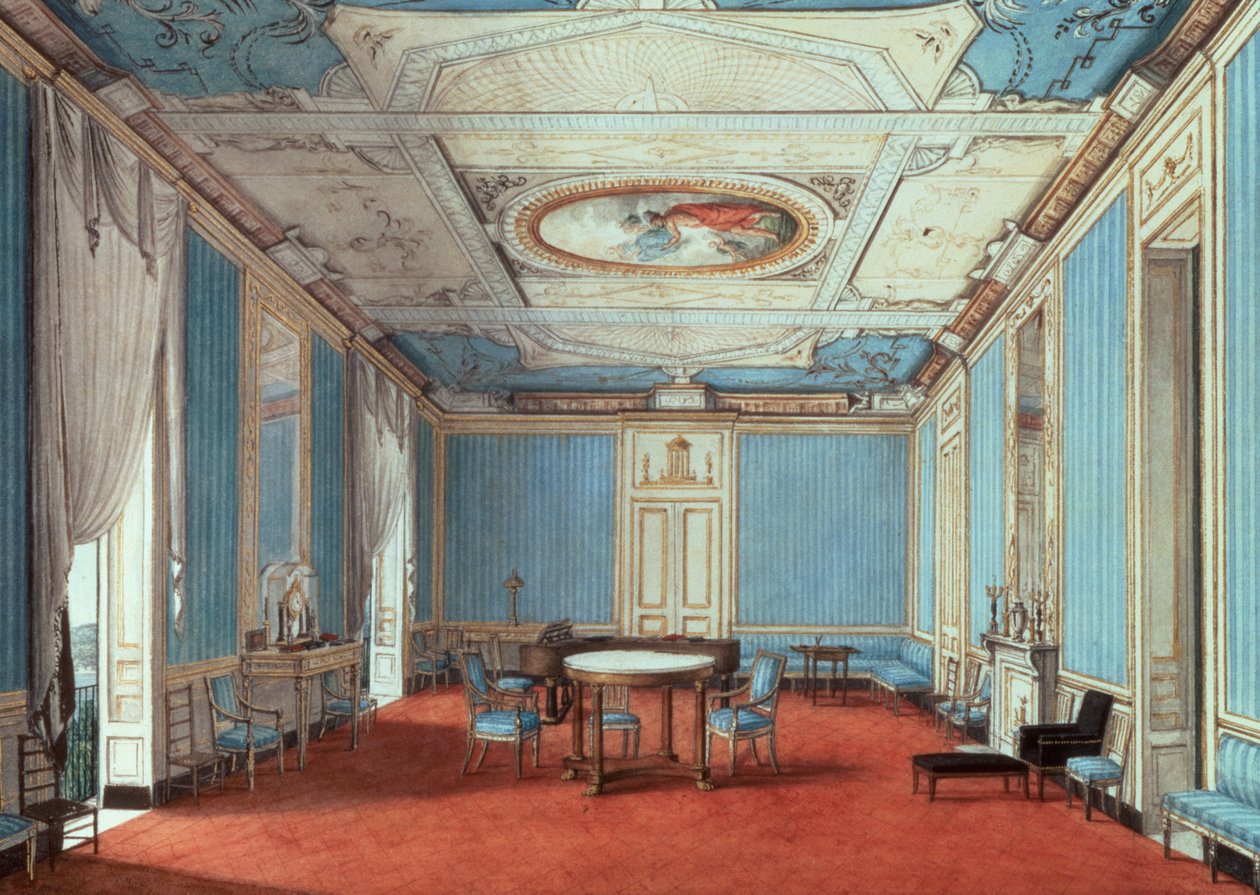 Uma Sala de Desenho em um Palazzo, Nápoles, c.1810 (lápis e aquarela sobre papel)) de Italian School