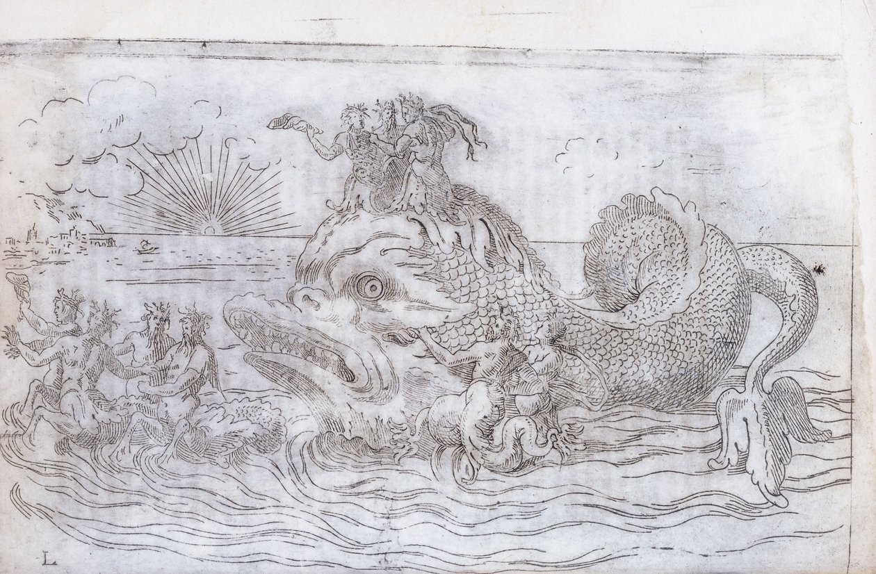 Uma Fantástica Carruagem de Peixe, 1579 de Italian School