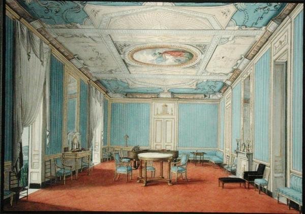 Um Palácio Neo-clássico Interior em Nápoles, c.1830 (guache e aguarela dourada sobre papel) de Italian School