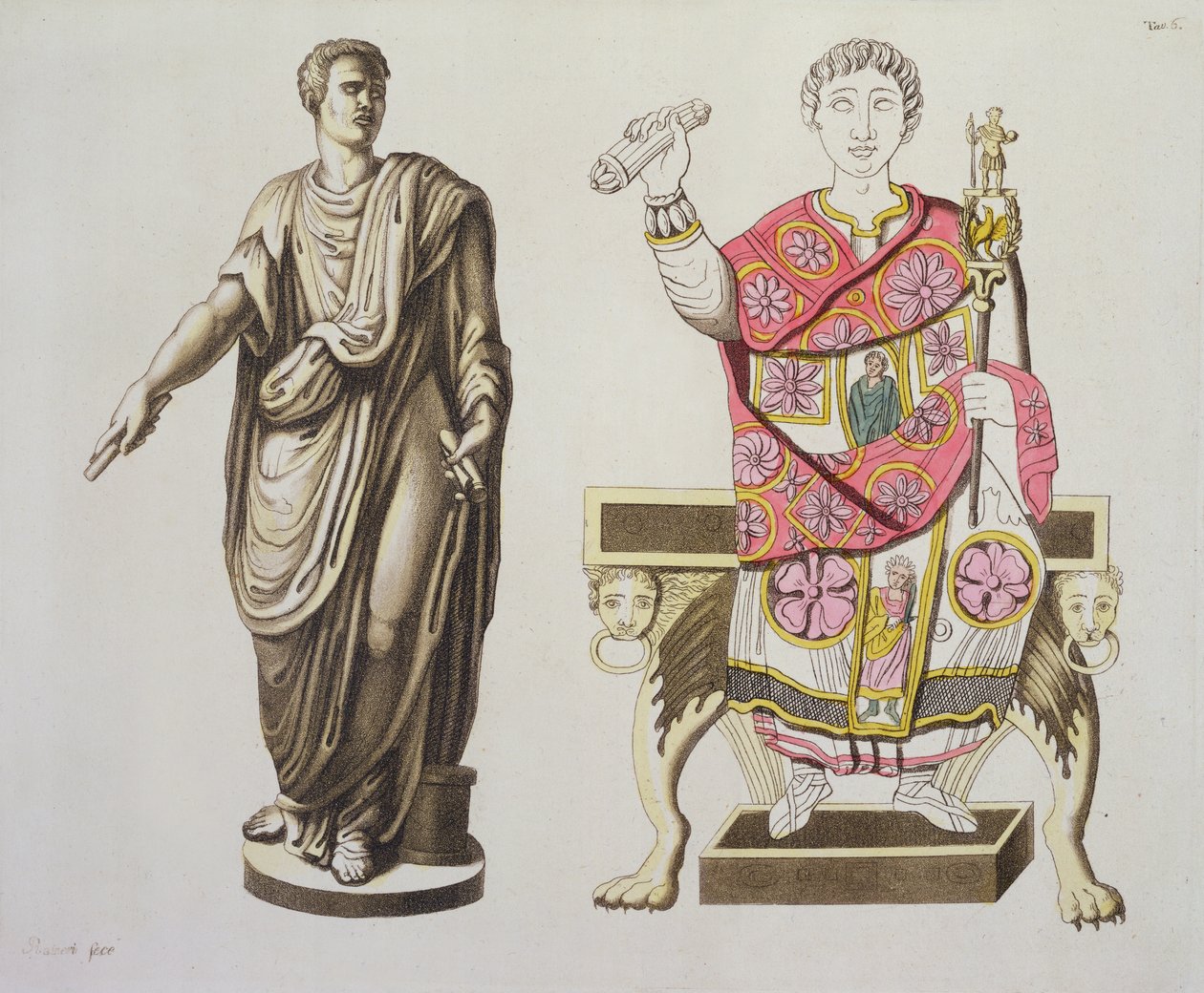 Um senador romano e um oficial, de Costumi dei Romani, c.1805-20 (aquatint) de Italian School