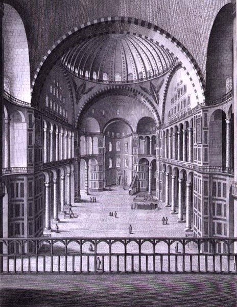 Uma Vista do Interior da Mesquita de Santa Sofia em Constantinopla tomada em 1786, gravada por Domenico Pronti (fl.1788-1815) 1788 (gravura) de Italian School
