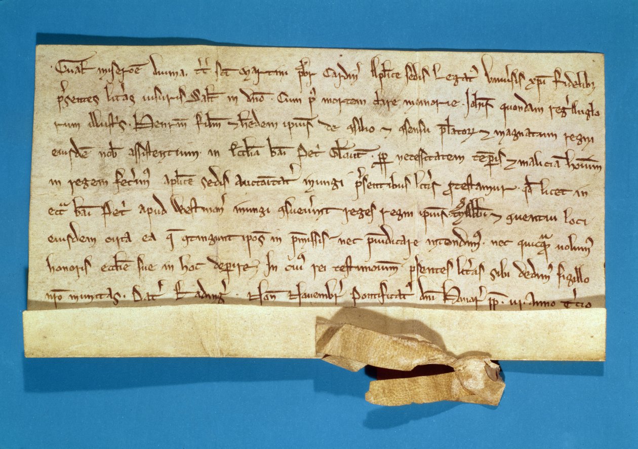 Um protesto formal sobre a unção de Henrique III (1207-72) em Gloucester, escrito pelo Legado Pontifício, Cardeal Gualo, 1218 de Italian School