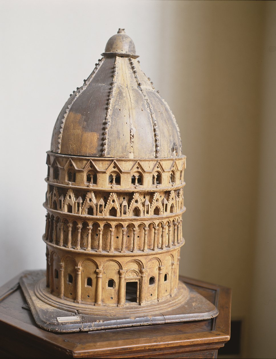 Um modelo do Batistério de Pisa (madeira) de Italian School