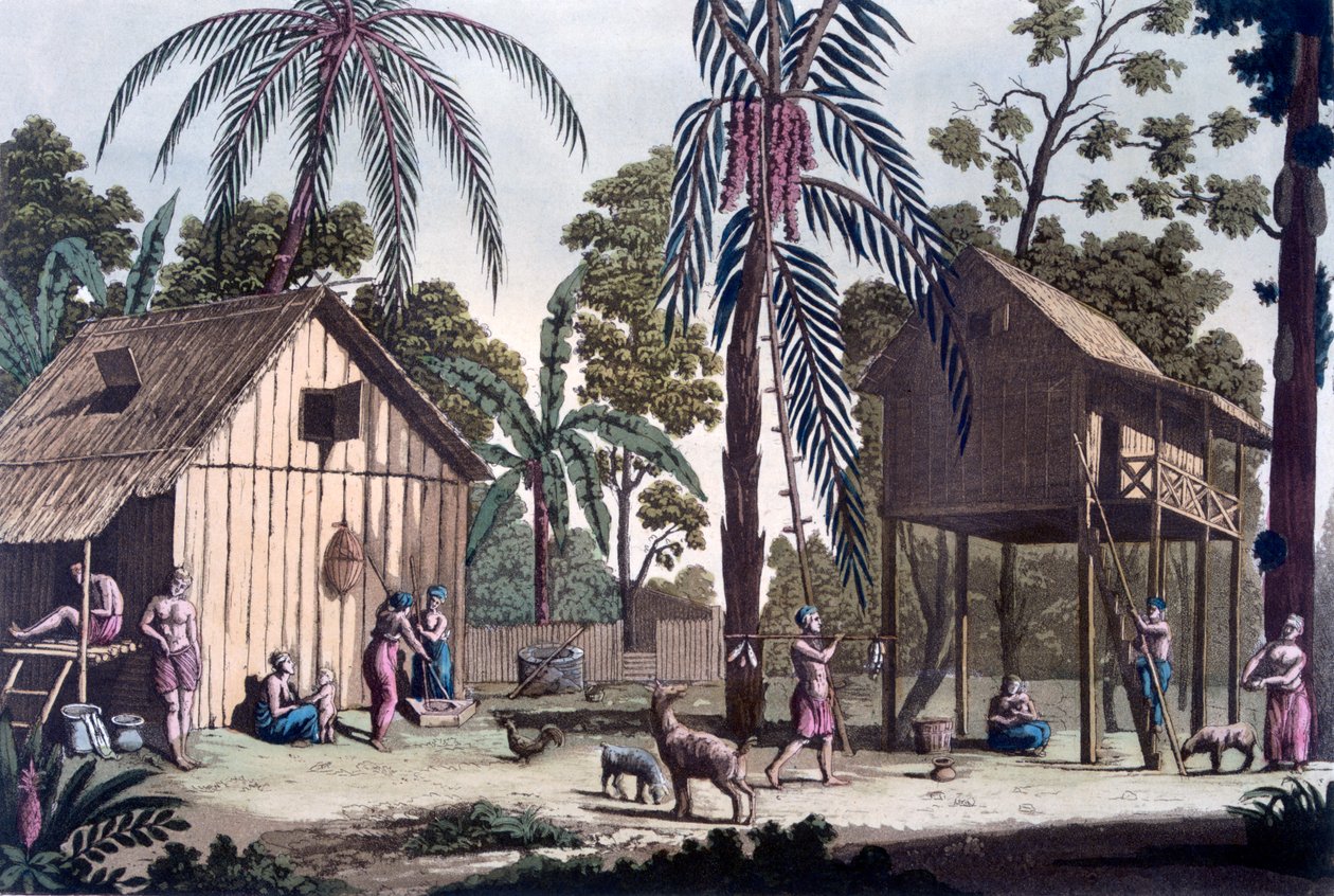 Um assentamento nativo em Sumatra, c.1820s-30s de Italian School