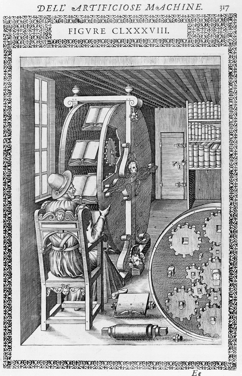 Uma página do livro &39;Le diversos et artificiose machine&39; de Italian School