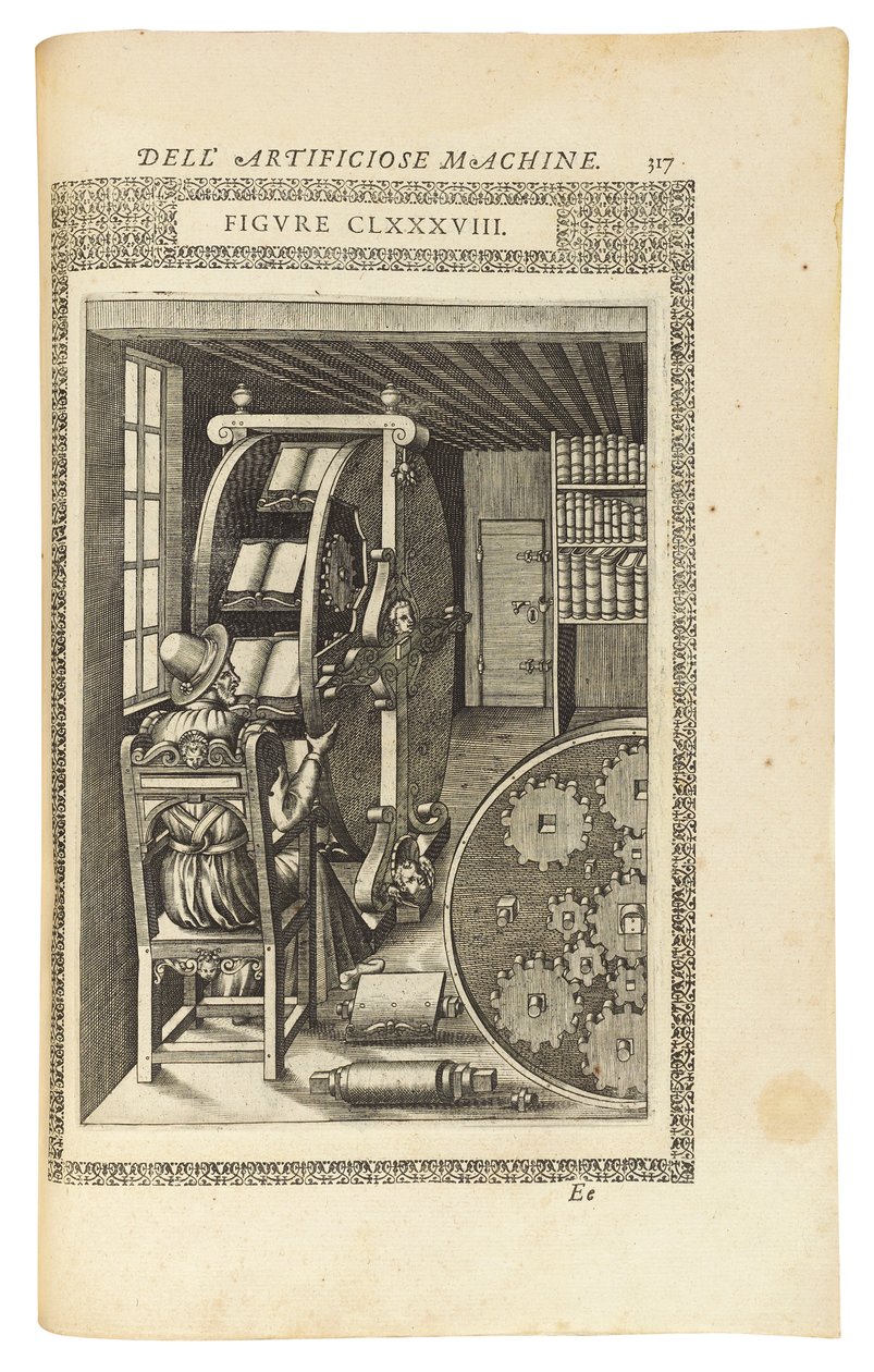 Uma página do livro "Le diversos et artificiose machine", 1588 de Italian School