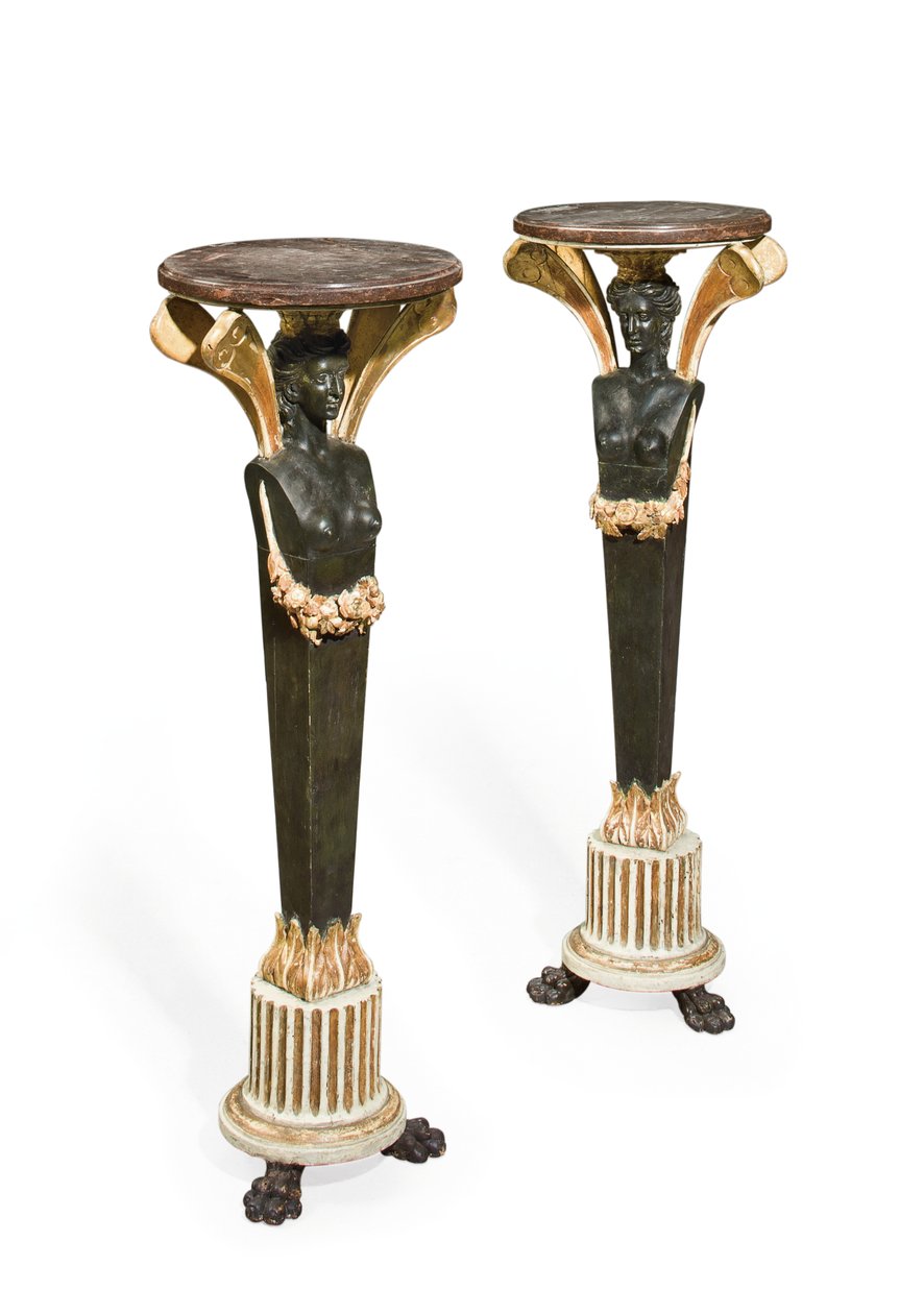 Duas arquibancadas pintadas de verde, branco e dourado, início do século 19 de Italian School