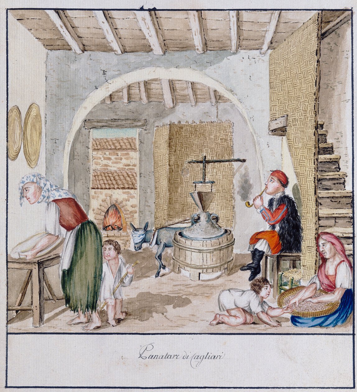 Um interior rústico em Cagliari, estampa ms. 258, Colecção Luzzetti de Italian School