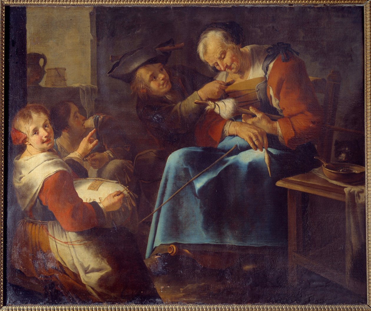 Um velho cineasta adormecido rodeado de crianças Pintura da Escola Italiana. Século XVII Laon, Museu de Belas Artes de Italian School