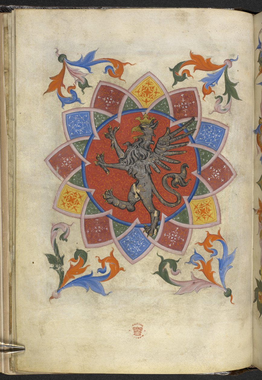 Acrescentar. 21965, f.5v Heraldic figura: Um grifo, Estatuto do Grémio de Alfaiates, de 