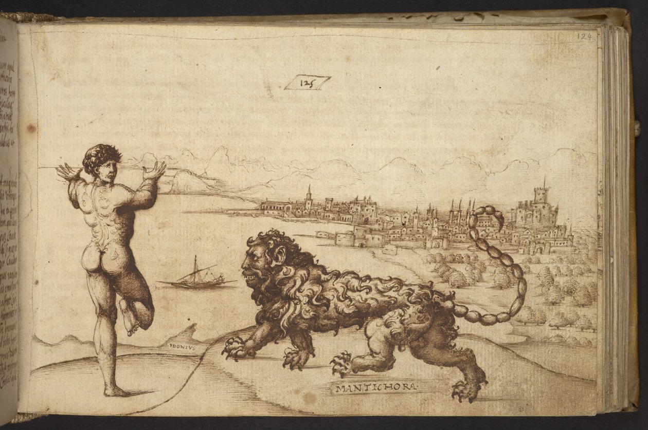 Acrescentar. 82955, f.124 Figura humana e uma criatura (