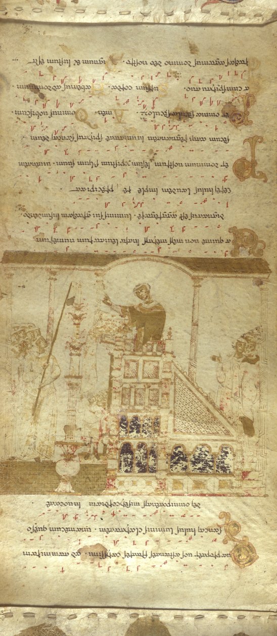 Adicionar MS 30337 f.3-4 The Montecassino Exultet Roll, c.1075-1080 (velino) de Italian School