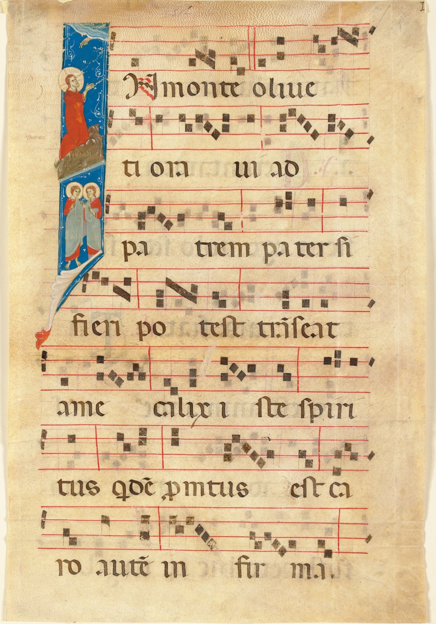 Agonia no jardim, inicial I historiada sobre uma folha de um livro de coro manuscrito iluminado (velino) de Italian School