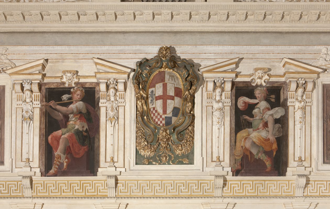 Figuras alegóricas e brasão de armas da família Marino de Italian School