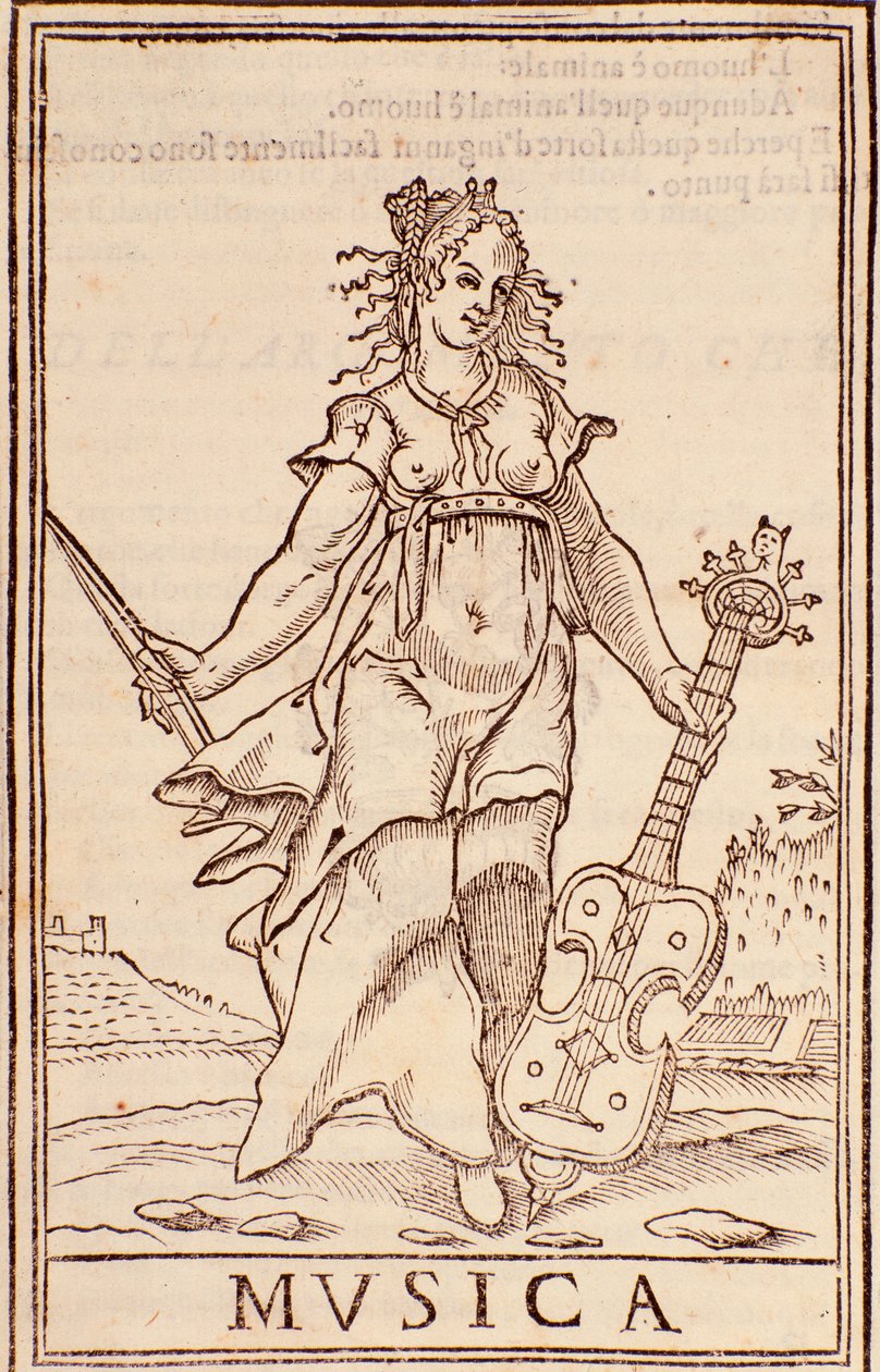 Página "Alegoria da música" do ensaio "Somma di tutte le scienze" de Aurélio Marinati (século XVI) de Italian School