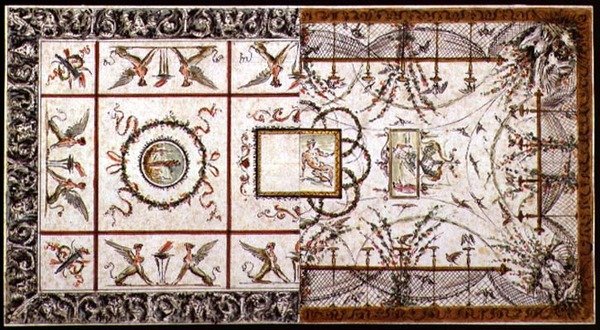 Desenhos alternativos para um tecto Neo-Clássico, c.1800 (caneta e tinta e aguarela sobre papel) de Italian School