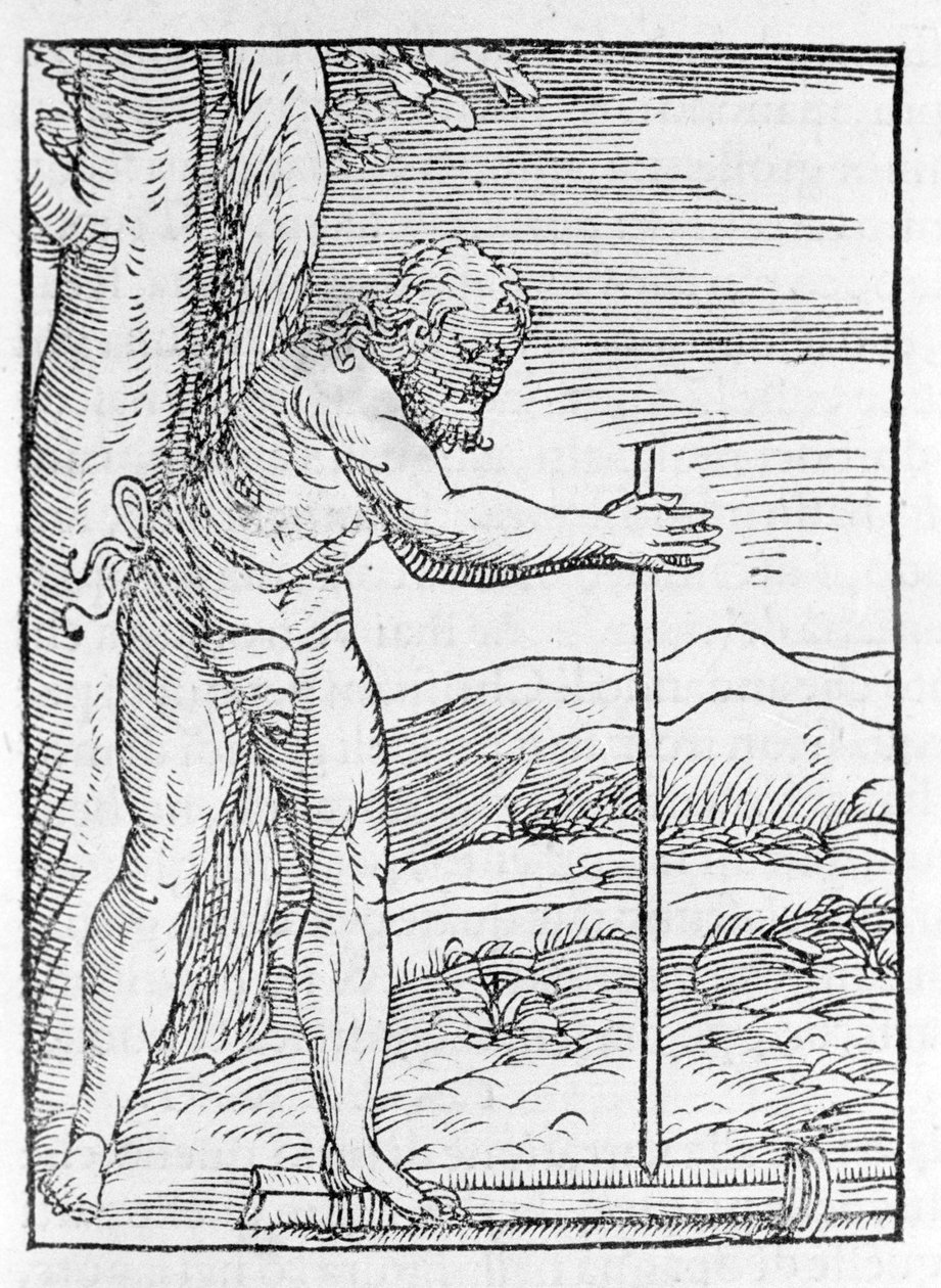 Um índio Tainos acendendo uma fogueira esfregando dois pedaços de madeira. Gravura de "Navigationi e Viaggi" de Giovanni Battista Ramusio (1485-1557), vol. III, Veneza 1565. de Italian School