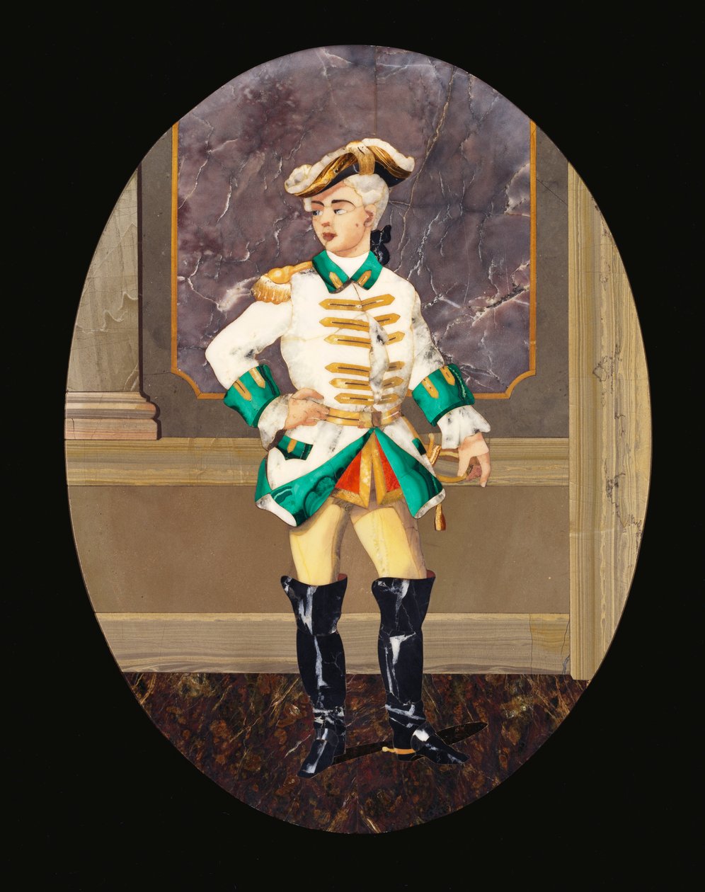 Um painel da pietre dura italiana retratando um cavalheiro (pietre dura) de Italian School