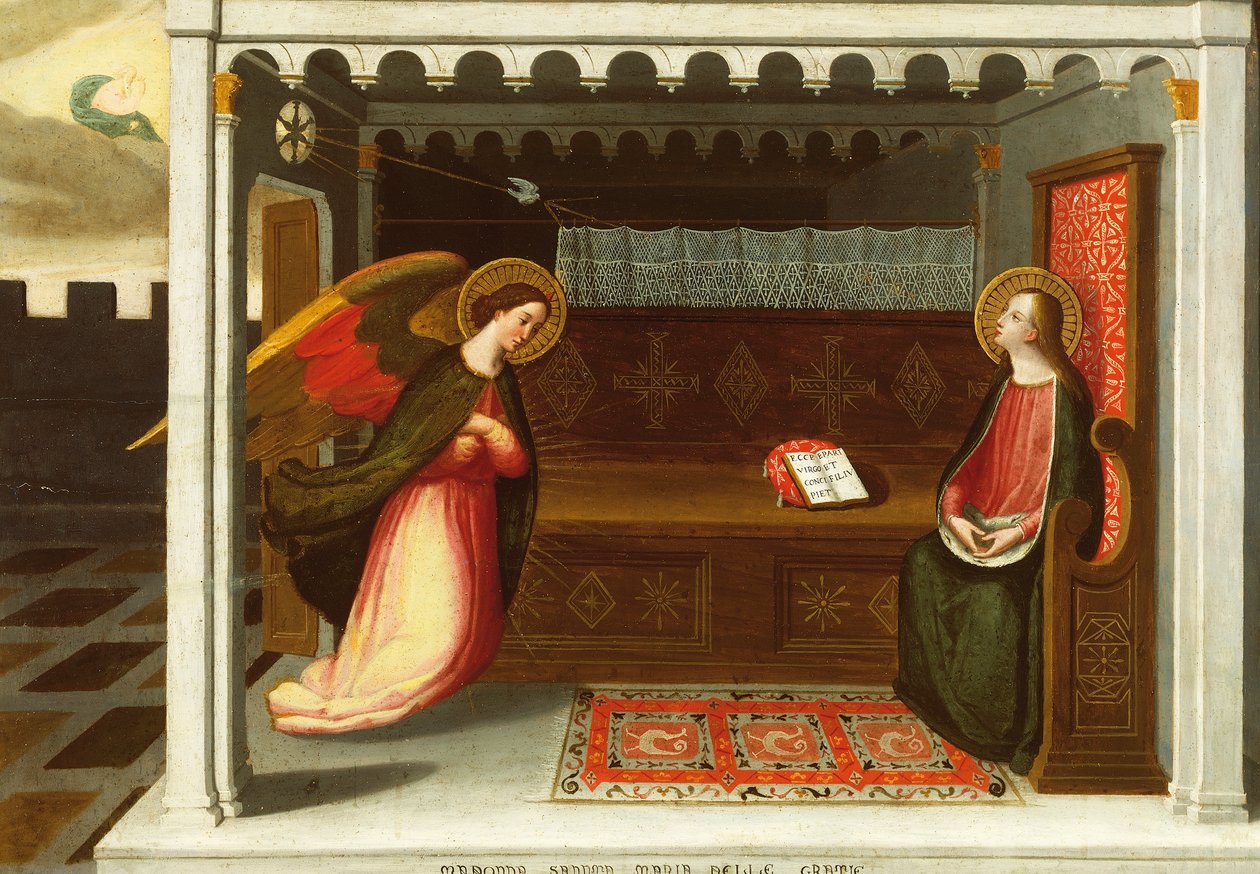Anunciação (óleo sobre painel) de Italian School