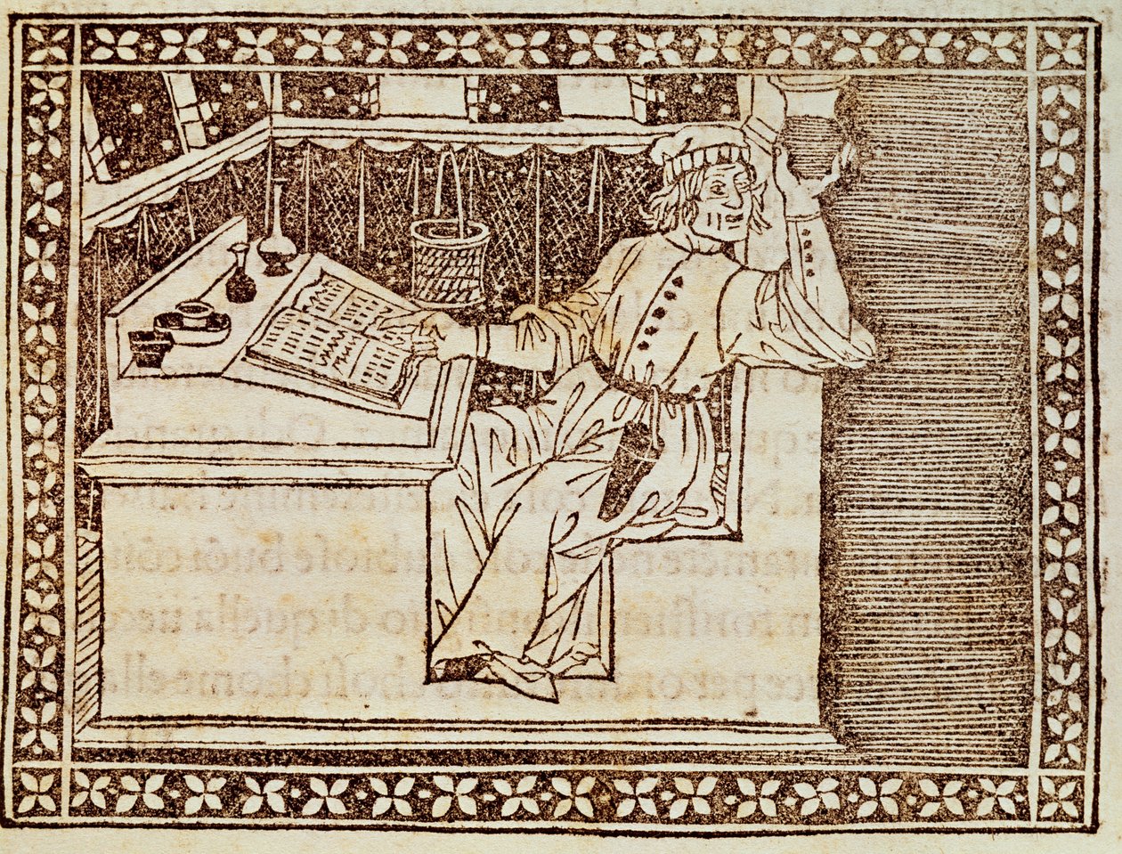 Profissional farmacêutico, gravura florentina de O Livro de Xadrez de Italian School