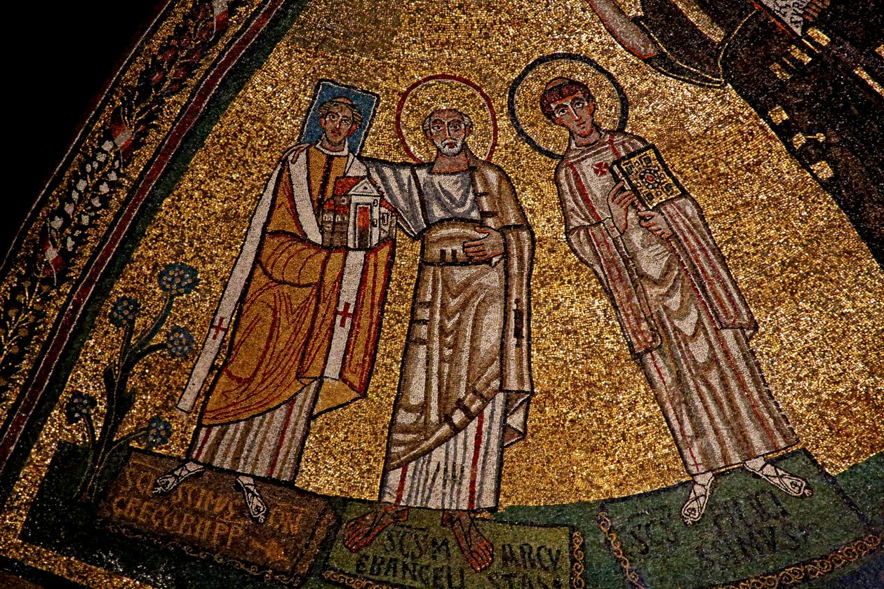 Abside com santos e papa Gregório IV (mosaico) de Italian School