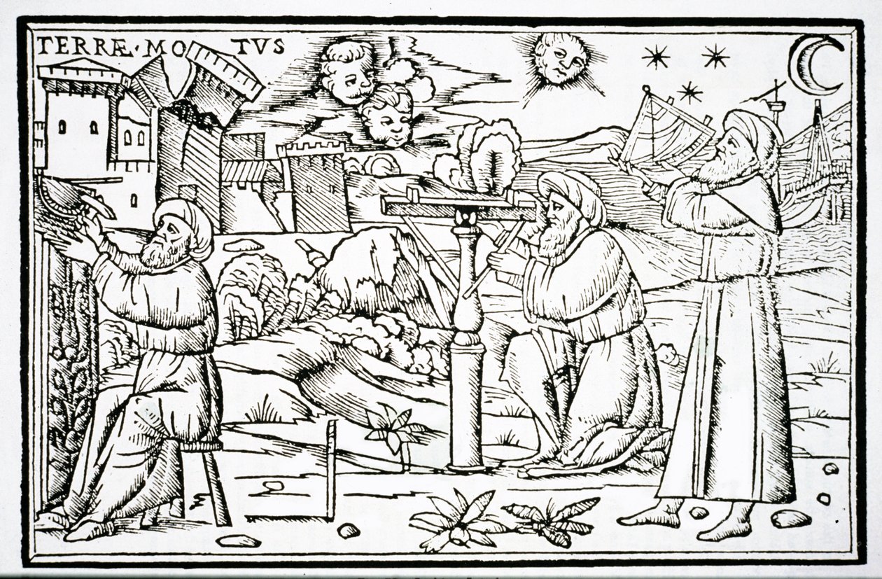 Astrólogos Árabes, cópia de uma ilustração de In Somnium Sciopinis de Macrobius, Veneza 1513, usada em uma História da Magia, publicada no final do século XIX de Italian School