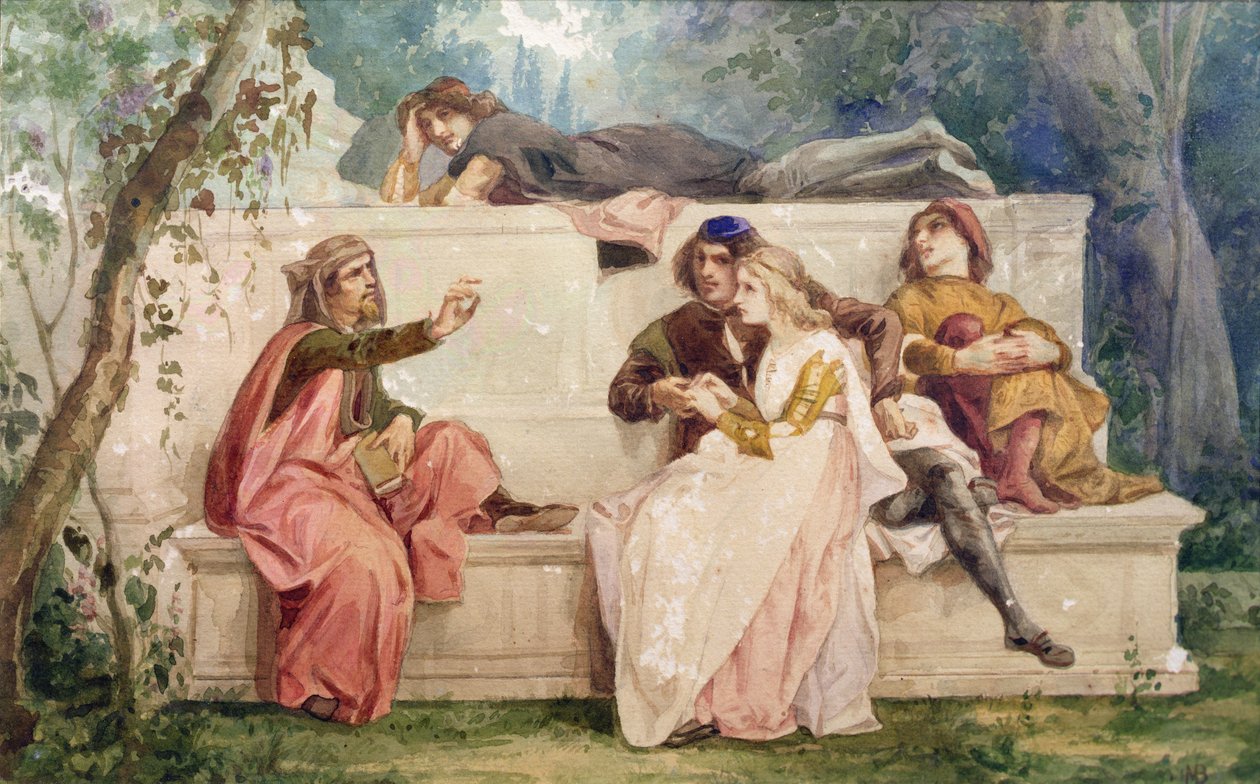 Ariosto e Tiziano (aguarela sobre papel) de Italian School
