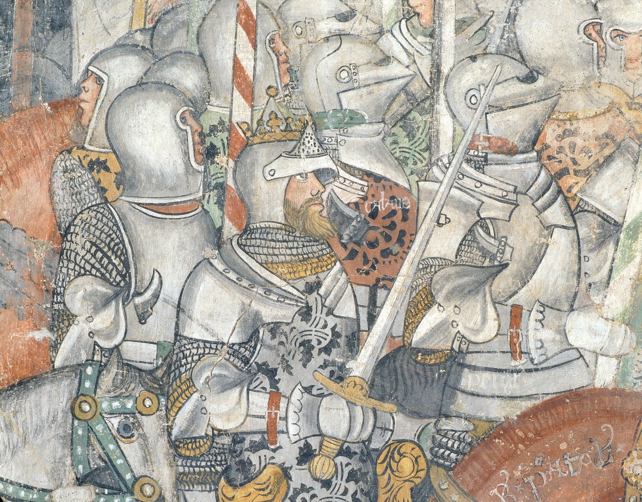 Exército, detalhe de uma cena de batalha (fresco) de Italian School