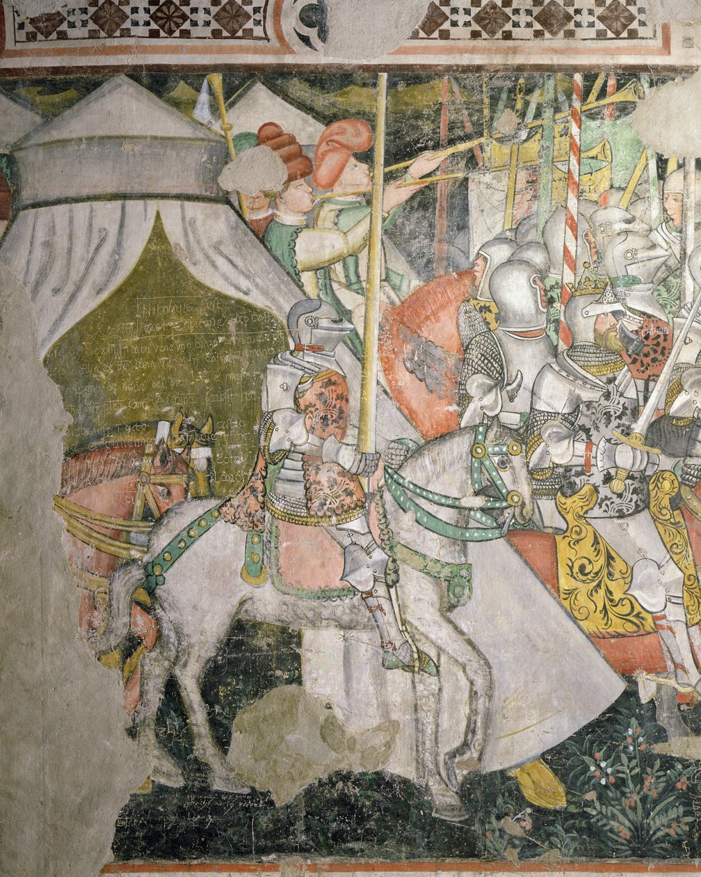 Exército a cavalo, detalhe de uma cena de batalha (fresco) de Italian School