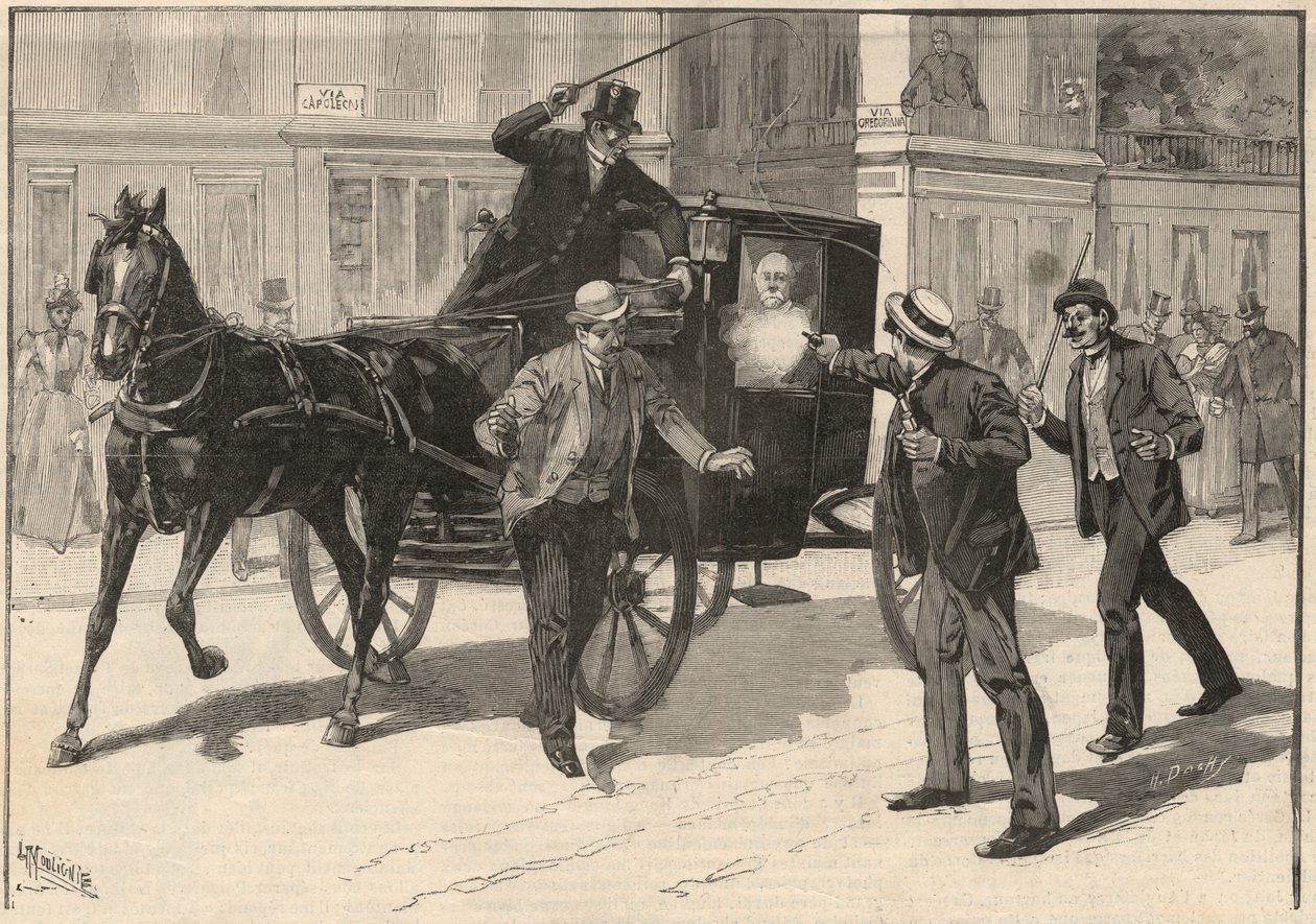 Tentativa de assassinato de Francesco Crispi pela anarquista Lega, 1894. de Italian School
