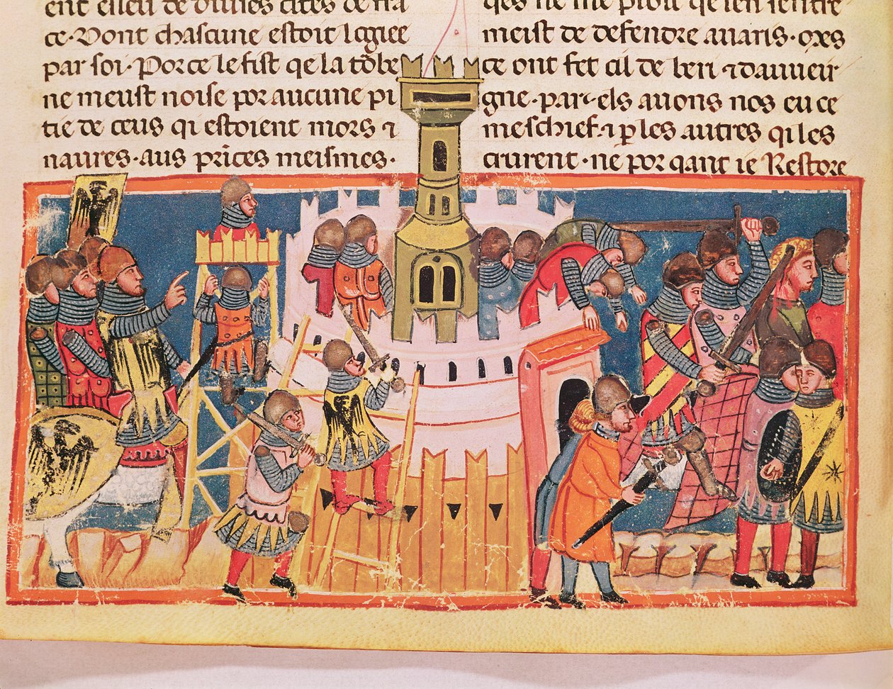 Ataque de um forte, de &39;Vite di Dodici Cesari&39; por Gaius Suetonius Tranquillus (c.75-150) (veludo) de Italian School