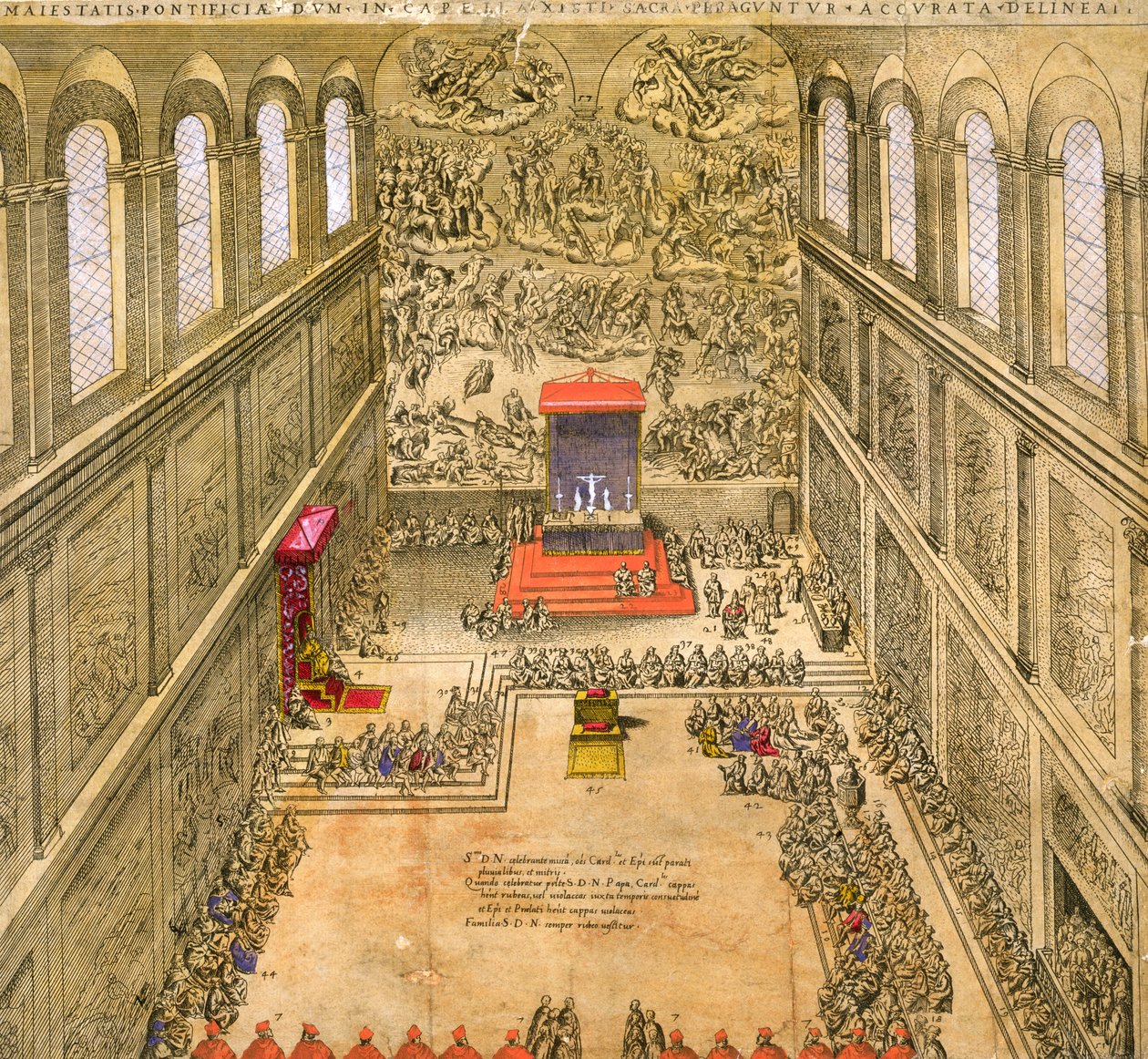 Capela Audiência no Vaticano (gravura a cores) de Italian School