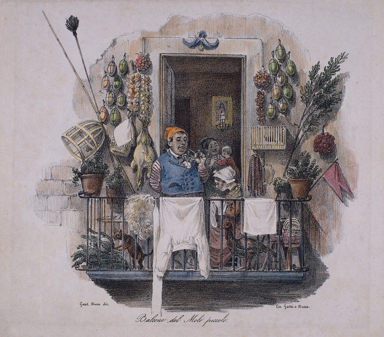 Varanda no Cais Pequeno em Nápoles, Itália,século 19 (litografia) de Italian School