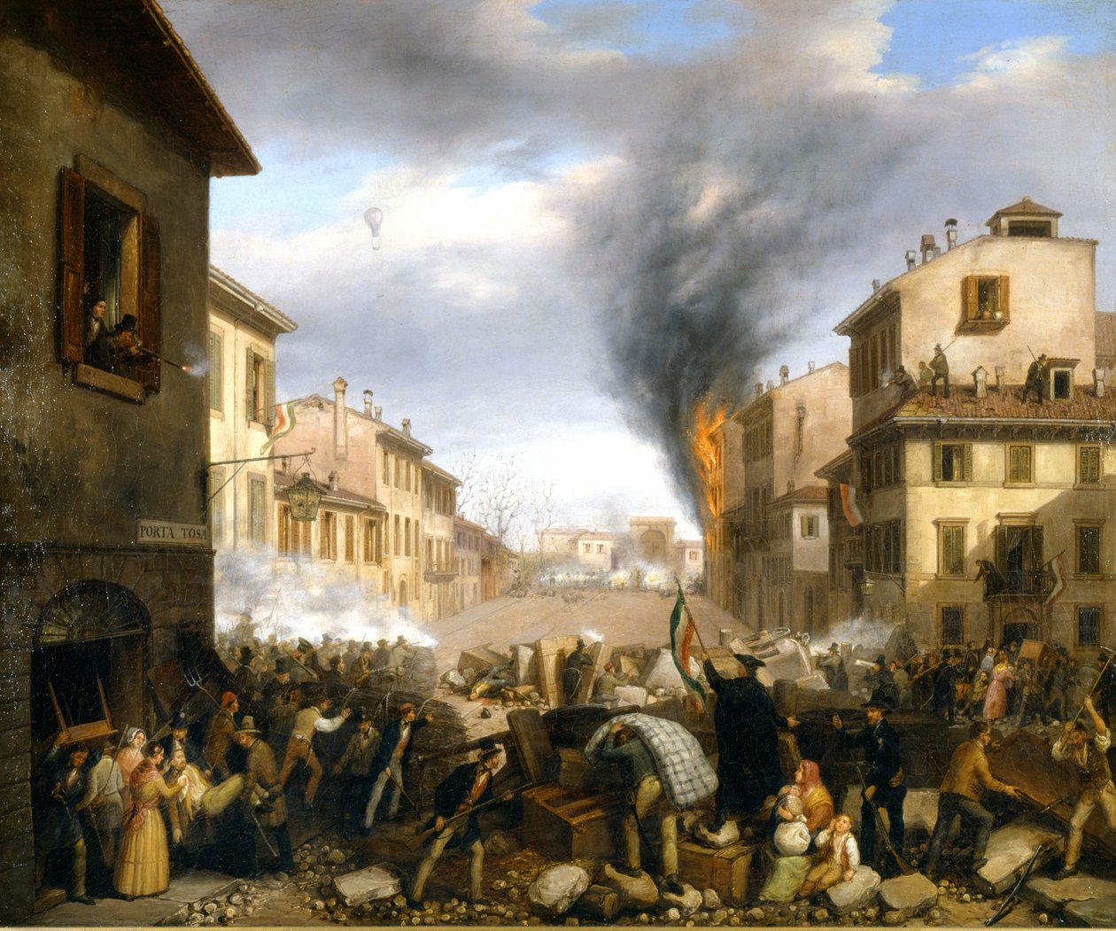 Barricada na Porta do Tosa, Milão, 22 de março de Italian School