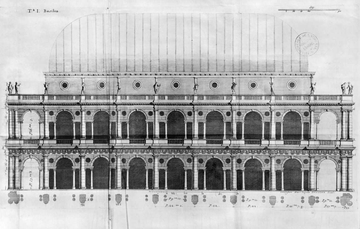 Basílica Palladiana em Vicenza, projetado por Andrea Palladio (1508-80) (e, graving) de Italian School