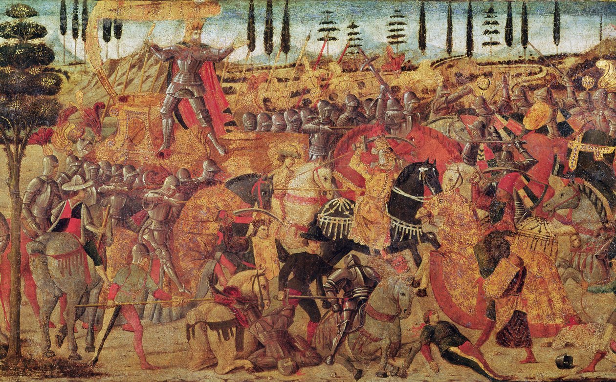 Batalha entre Dario (399-330 AC) e Alexandre o Grande (356-323 AC) (óleo sobre painel) de Italian School