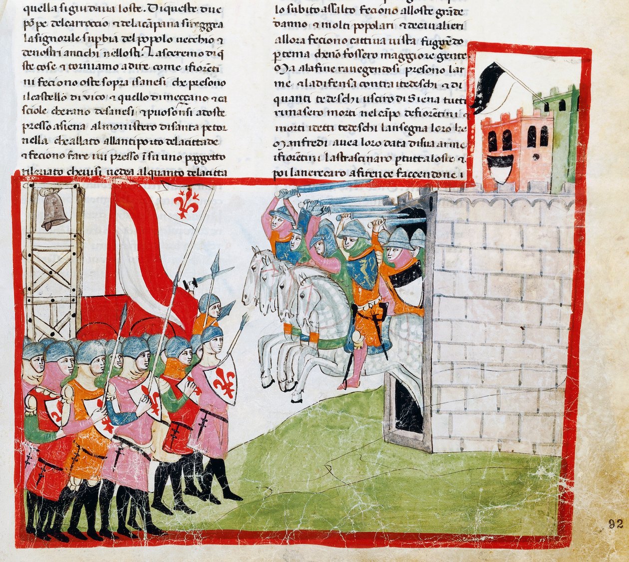 Batalha de Montaperti, miniatura de Pacino di Buonaguida (ca. 1280- antes de 1340) de Nuova Cronica, de Giovanni Villani, manuscrito Chigiano L VIII 296 de Italian School