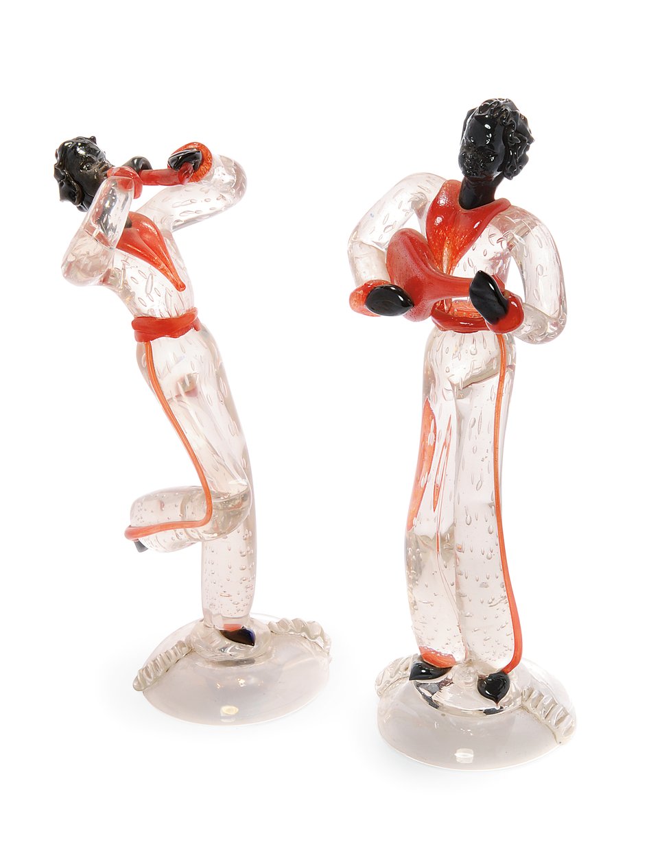Figuras de Menestréis de Blackamoor, c.1938 (vidro) de Italian School