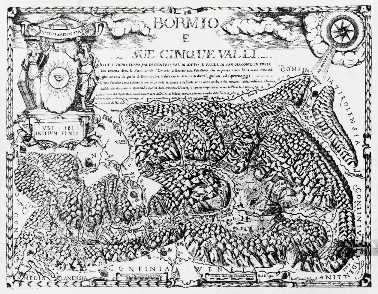 Bormio e os seus cinco vales, gravura, Itália de Italian School