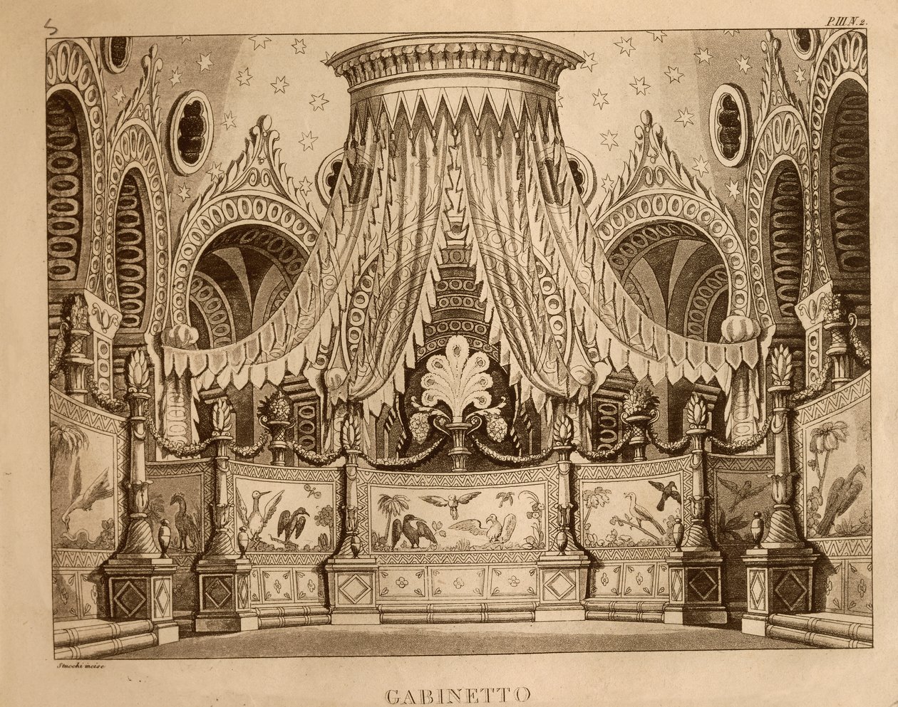 Gabinete, cenografia para o acto 1 de "Ricciardo e Zoraide" de Gioachino Rossini (litho) de Italian School