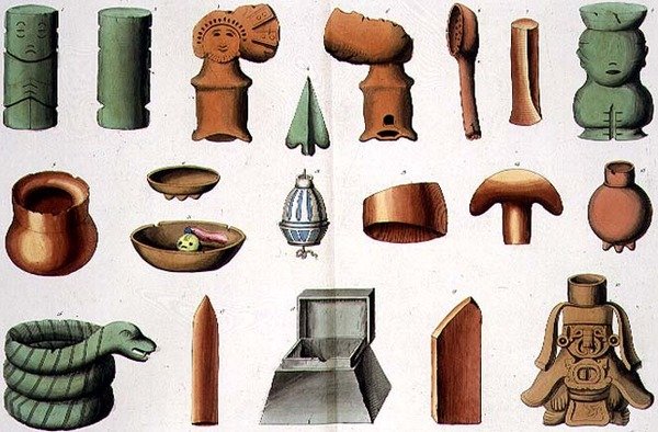 Utensílios da América Central, placa 45 de "A História das Nações" (aquatint) de Italian School