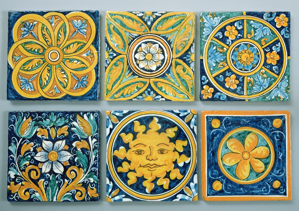 Azulejos no estilo típico de Caltagirone (cerâmica) de Italian School