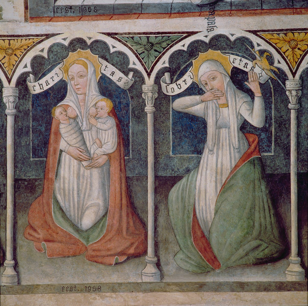 Caridade e Temperança (fresco) de Italian School