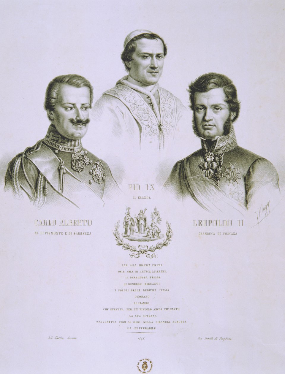 Charles Albert, Pio IX e Leopoldo II, 1848 de Italian School