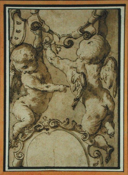 Querubins, início do século XVII (caneta & tinta & lavagem em papel) de Italian School