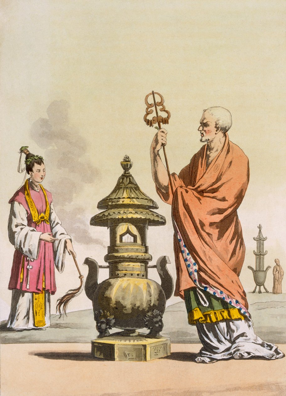 Costumes religiosos taoístas chineses: Um bonzo em vestes cerimoniais, c1820-30. de Italian School