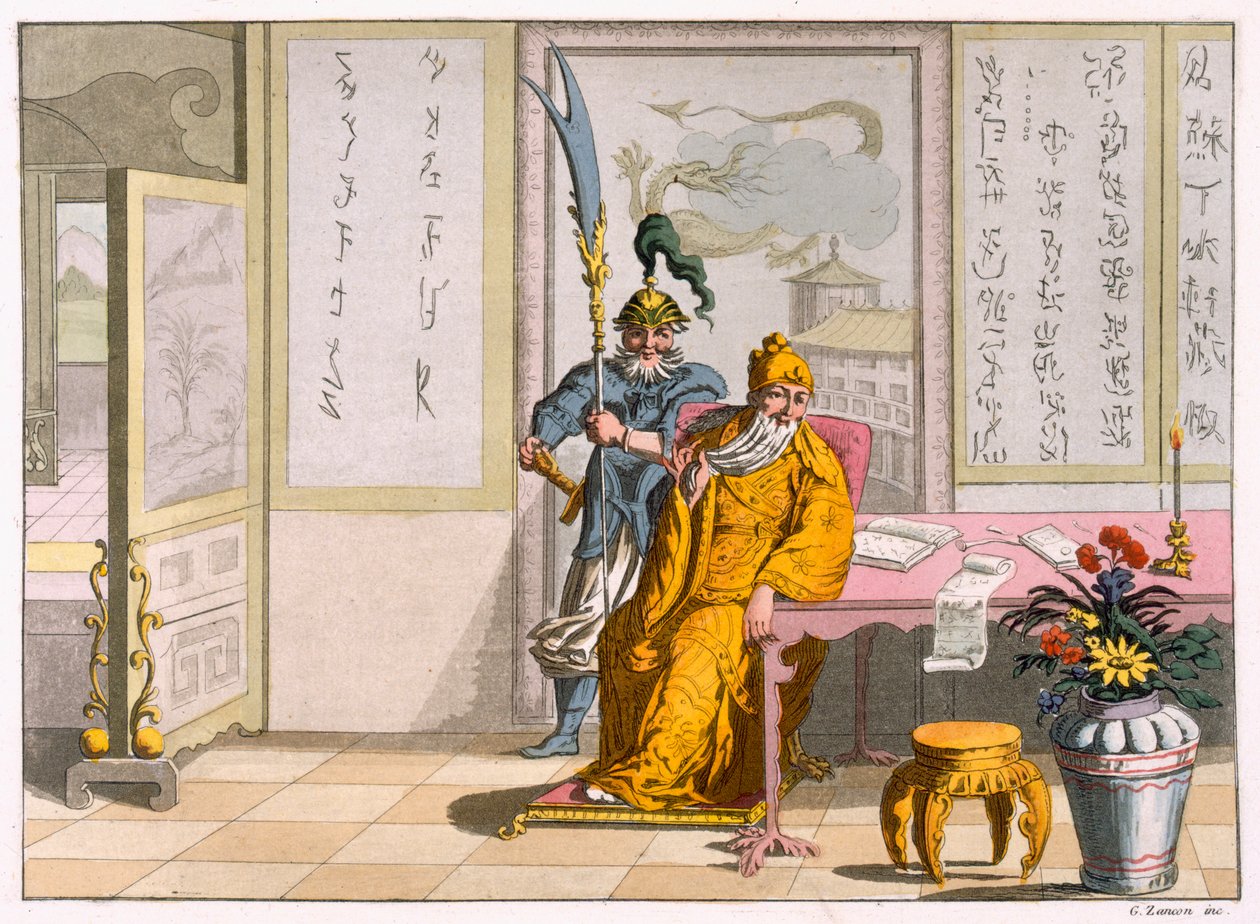 Líderes religiosos taoístas chineses: A Divindade Kuan-ti, gravada por Fumagalli e Bramatti, c.1820-30 (gravura colorida) de Italian School