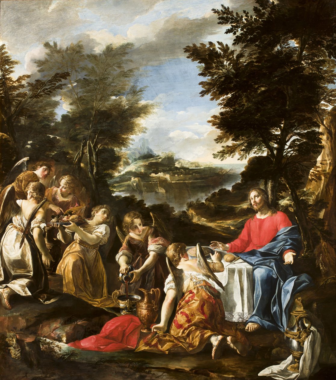 Cristo servido pelos anjos, c.1650-1700 de Italian School